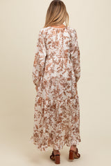 Brown Floral Tassel Tie Front Maternity Maxi Dress