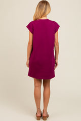 Violet Front Pocket Line Textured Short Sleeve Dress