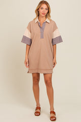 Mocha Striped Color Block Collared Terry Dress