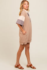 Mocha Striped Color Block Collared Terry Dress