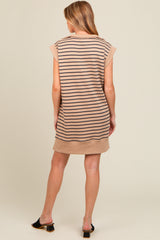 Mocha Striped Knit Cap Sleeve Maternity Mini Dress