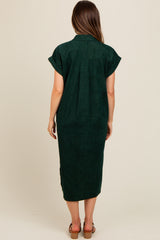 Forest Green Corduroy Button Down Maternity Midi Dress