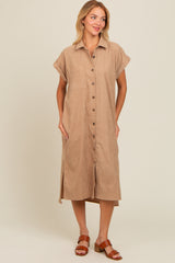 Beige Corduroy Button Down Midi Dress