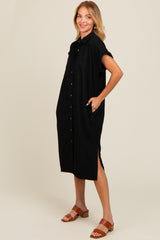 Black Corduroy Button Down Midi Dress