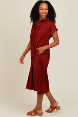 Rust Corduroy Button Down Midi Dress