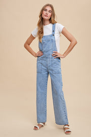 Light Denim Soft Mineral Wash Straight Wide Leg Overall Jeans