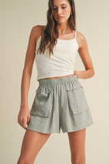 Mint Woven Shorts With Oversized Pockets