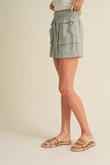 Mint Woven Shorts With Oversized Pockets