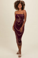 Purple Printed Strapless Cutout Fitted Maternity Maxi Dress