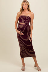 Purple Printed Strapless Cutout Fitted Maternity Maxi Dress