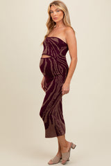 Purple Printed Strapless Cutout Fitted Maternity Maxi Dress