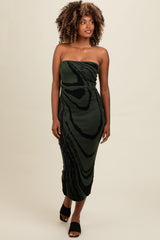 Olive Printed Strapless Cutout Fitted Maternity Maxi Dress