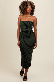 Olive Printed Strapless Cutout Fitted Maxi Dress