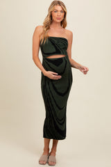 Olive Printed Strapless Cutout Fitted Maternity Maxi Dress