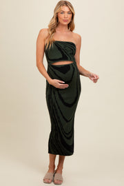 Olive Printed Strapless Cutout Fitted Maternity Maxi Dress