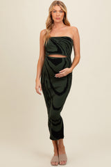 Olive Printed Strapless Cutout Fitted Maternity Maxi Dress