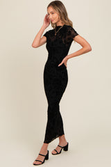 Black Floral Mesh Overlay Fitted Maxi Dress