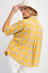 Sunflower Mineral Washed Button Down Plaid Top