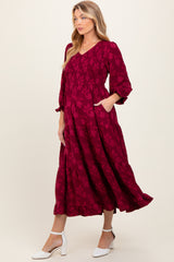 Burgundy Floral Smocked V-Neck Maternity Maxi Dress