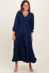 Navy Floral Smocked V-Neck Maxi Dress