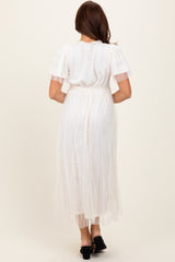 Cream Ruffle Accent Mesh Overlay Maxi Dress