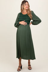 Forest Green Contrast Knit Bodice Maternity Maxi Dress