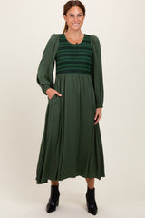 Forest Green Contrast Knit Bodice Maxi Dress