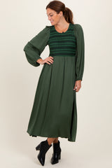 Forest Green Contrast Knit Bodice Maternity Maxi Dress