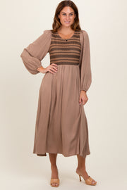 Mocha Contrast Knit Bodice Maxi Dress