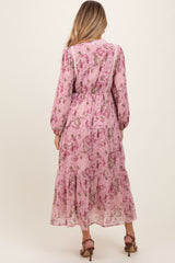 Pink Floral Lace Trim Maternity Maxi Dress