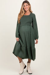 Forest Green Contrast Sweater Top Maternity Maxi Dress