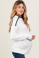 Ivory Mock Neck Contrast Piping Maternity Sweater