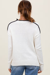 Ivory Mock Neck Contrast Piping Sweater