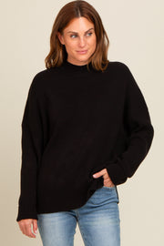 Black Mock Neck Basic Sweater