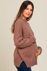 Brown Mock Neck Basic Maternity Sweater