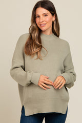 Light Olive Mock Neck Basic Maternity Sweater