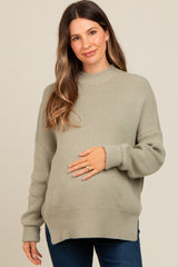 Light Olive Mock Neck Basic Maternity Sweater