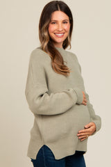 Light Olive Mock Neck Basic Maternity Sweater