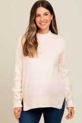 Cream Mock Neck Basic Maternity Sweater