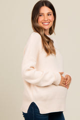 Cream Mock Neck Basic Maternity Sweater