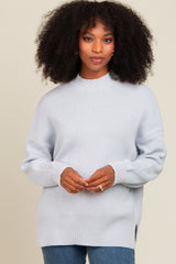 Light Blue Mock Neck Basic Maternity Sweater