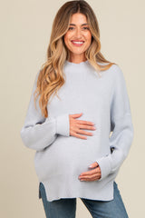 Light Blue Mock Neck Basic Maternity Sweater