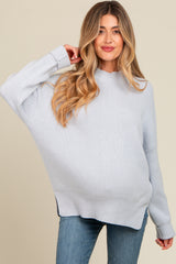 Light Blue Mock Neck Basic Maternity Sweater