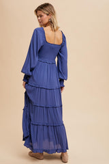 Periwinkle Smocked Long Sleeve Ruffle Tiered Maxi Dress