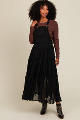 Black Overall Crochet Lace Tiered Dress