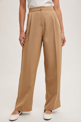 Taupe Pleated Wide Trouser Pants