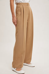 Taupe Pleated Wide Trouser Pants