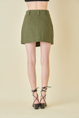 Olive Front Overlap Utility Mini Skirt