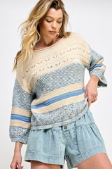 Natural Blue Open-Stitch Sweater Top