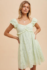 Mint Green Floral Lace Embroidered Puff Sleeve Maternity Dress